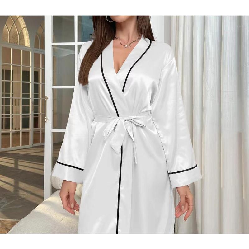 Household Women's Pajamas Women's Emulation Silk Nightgown V-neck Bathrobe Homewear