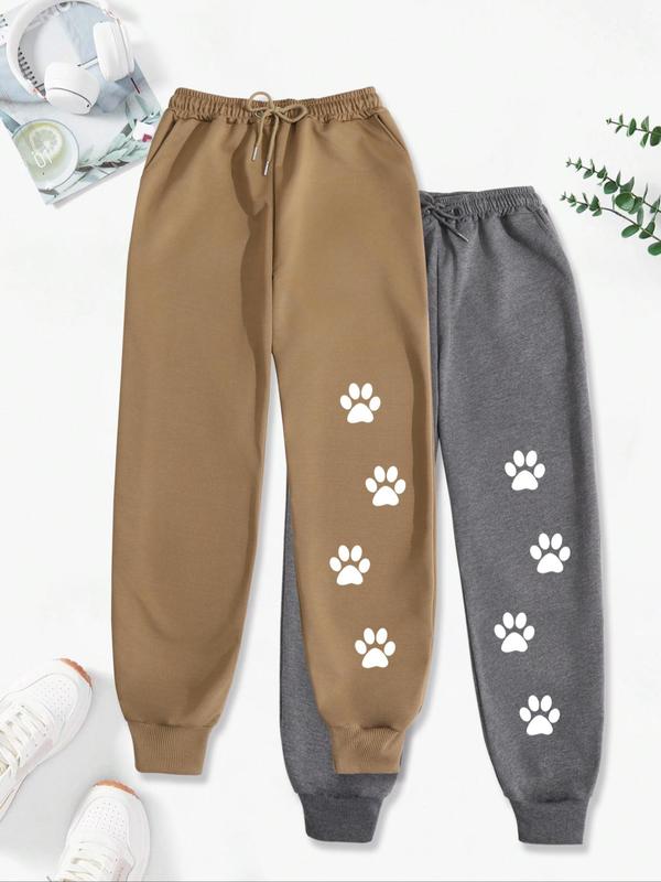 Women's Dog Paw Print Drawstring Waist Sweatpants, Casual Pocket Jogger Pants for Fall & Winter, Women's Trousers for Daily Wear