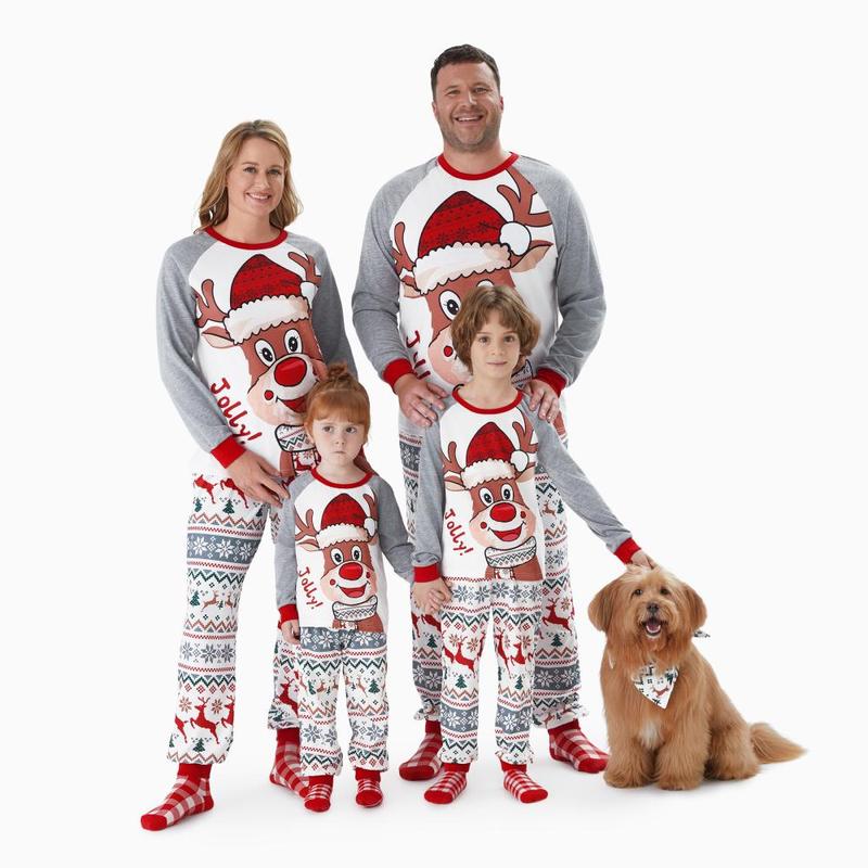 PatPat Christmas Pajamas Family Matching Outfits Raglan Sleeves Cartoon Reindeer Graphic Allover Pattern Pants PJs Sets