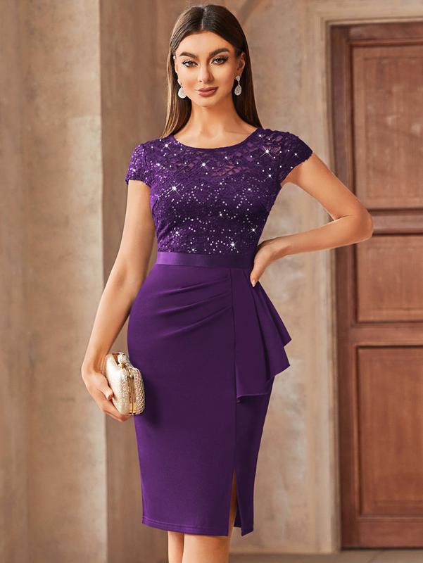 Miusol 13169 Women's Elegant Cap Sleeve Sequin Lace Cocktail Dress