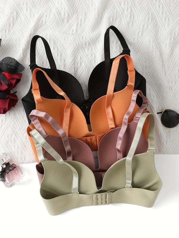 5Pcs Comfy Chic Scallop Trim Push-Up Bras - Everyday Bras with Breathable Fabric, Soft Padded Cups, and Adjustable Straps - Women's Lingerie & Underwear for Comfortable All-Day Wear Women's Underwire Women's Leaf Womenswear Knit