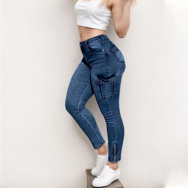 2024 New Fashion Elegant Women's Pants Featuring Zippers and Pockets, Revitalizing the Timeless Appeal of Classic Jeans