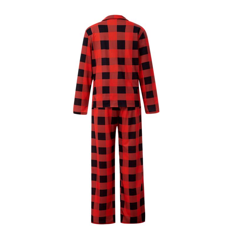 Christmas Pajamas For Family, Red Long Sleeve Plaid Printed Pattern Tops and Pants, Christmas Gift