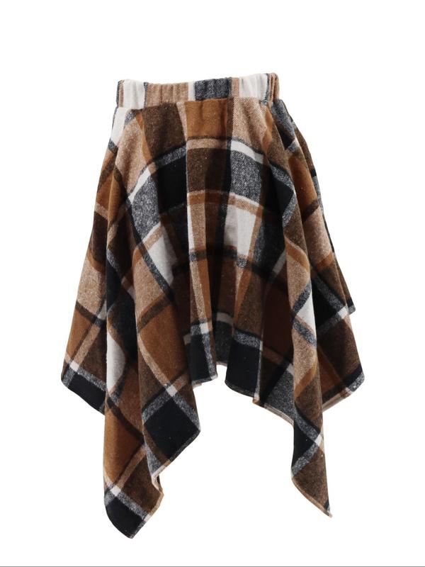 Women's Plaid Print Asymmetrical Hem Skirt, Casual High Waist Short Skirt for Fall & Winter, Women's Bottoms for Daily Wear