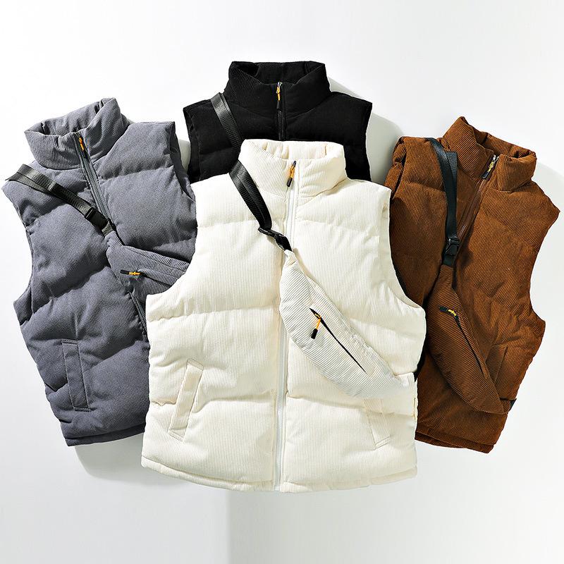 Women's Solid Zip Up Funnel Neck Vest Coat with Free Backpack, Casual Pocket Design Sleeveless Outerwear for Fall & Winter