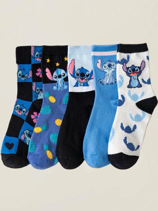 Cartoon Characters Pattern Mid-calf Socks, Women's Cute Comfy Breathable Crew Socks for Daily Wear, Women's Socks for All Seasons