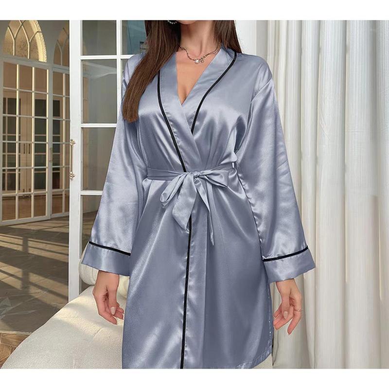 Household Women's Pajamas Women's Emulation Silk Nightgown V-neck Bathrobe Homewear