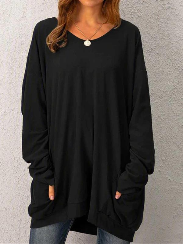  Solid Round Neck Long Sleeve Tee, Casual Basic Crew Neck T-shirt for Daily Wear, Women Clothing for All Seasons