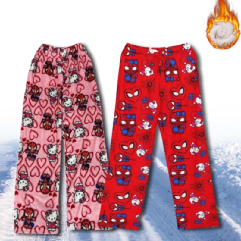 Halloween Women's Anime Pajama Pants Cute Cartoon Cat Spider Print Flannel All Over Kawai Chrismas Sleep Bottoms-Loungewear,Comfort