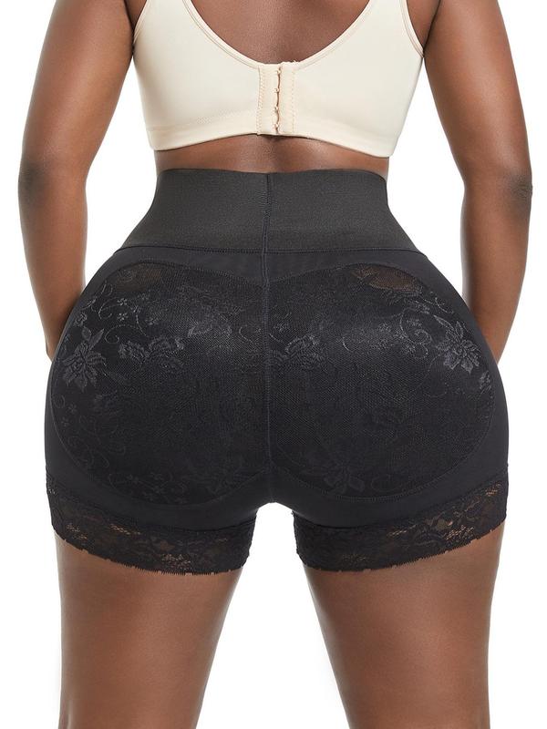 Women's Solid Contrast Lace High Waist Shapewear Shorts, Casual Stretchy Tummy Control Shapewear Shorts, Ladies Shapewear Bottoms