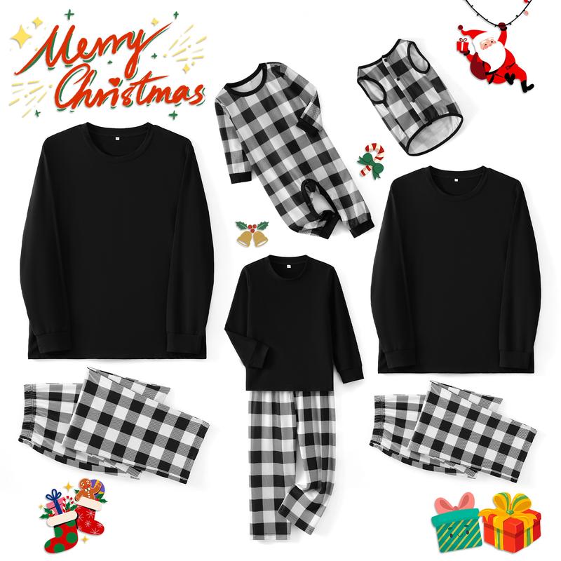 Family Matching Christmas Pajama Set Long Sleeve Round Neck Tops Romper Plaid Print Trousers