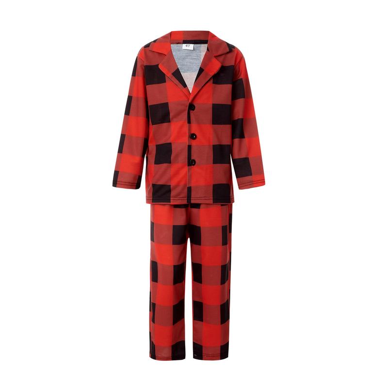 Christmas Pajamas For Family, Red Long Sleeve Plaid Printed Pattern Tops and Pants, Christmas Gift