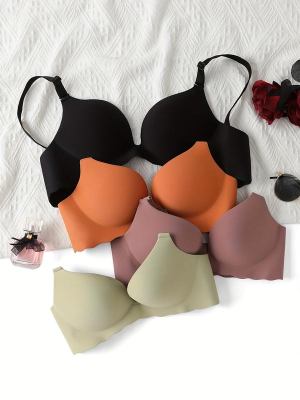 5Pcs Comfy Chic Scallop Trim Push-Up Bras - Everyday Bras with Breathable Fabric, Soft Padded Cups, and Adjustable Straps - Women's Lingerie & Underwear for Comfortable All-Day Wear Women's Underwire Women's Leaf Womenswear Knit