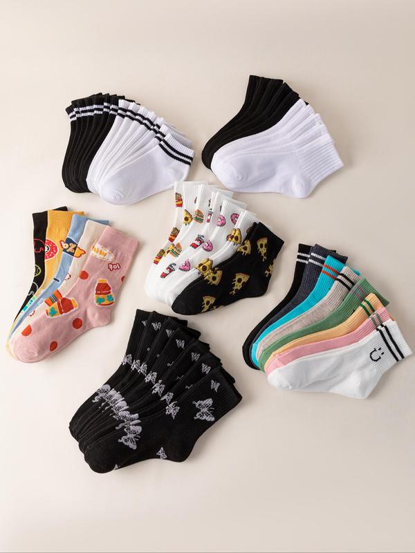 Women's Random Color Cartoon Graphic Crew Socks, Casual Moisture Wicking Socks, Socks for Women, Back To School Clothes, Soft Comfy Breathable Socks for All Seasons Daily Wear