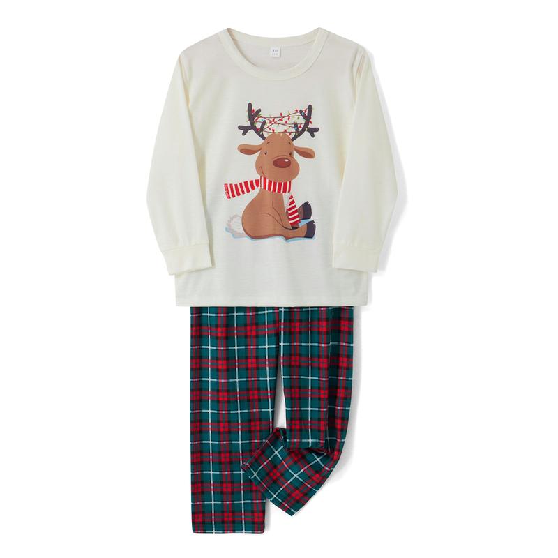 2024 New Family Christmas Pajamas Matching Set, Elk Print Long-Sleeve Tops with Plaid Pants Xmas Pj's Clothes Homewear Sleepwear Loungewear Nightwear for Adult, Kid, Baby, Dog Womenswear Polyester