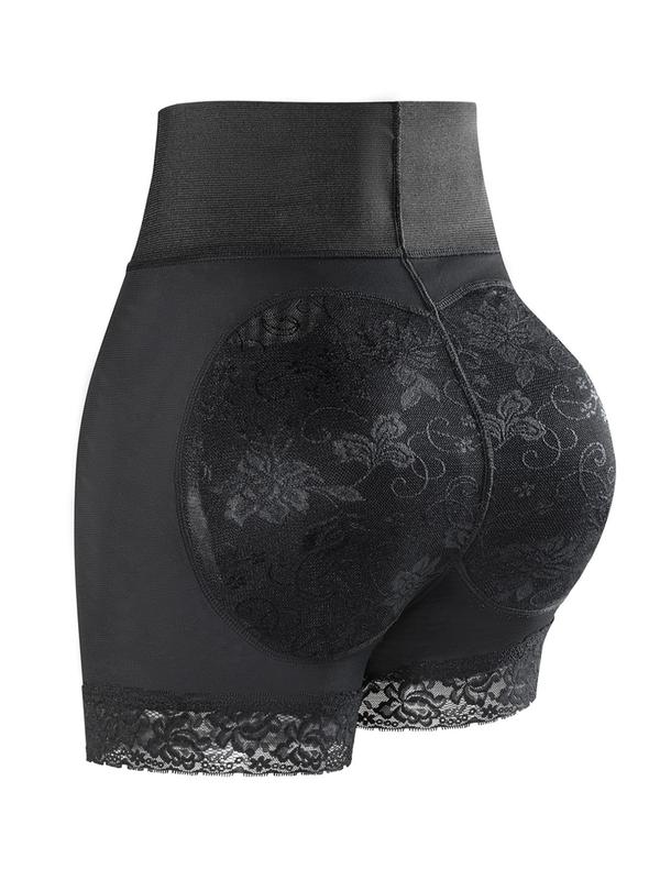 Women's Solid Contrast Lace High Waist Shapewear Shorts, Casual Stretchy Tummy Control Shapewear Shorts, Ladies Shapewear Bottoms