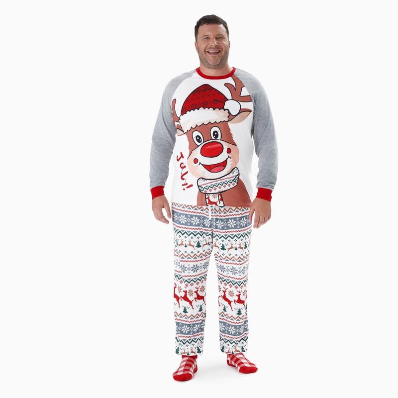 PatPat Christmas Pajamas Family Matching Outfits Raglan Sleeves Cartoon Reindeer Graphic Allover Pattern Pants PJs Sets