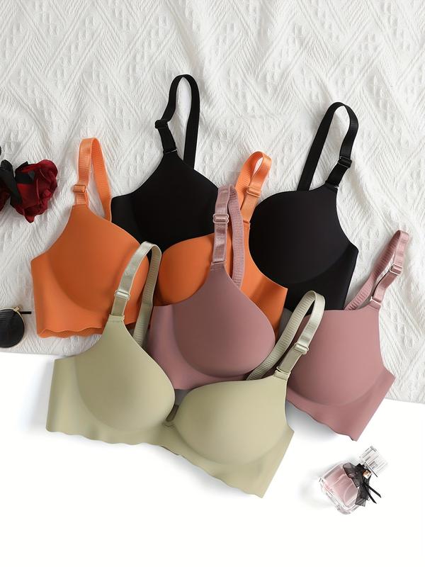 5Pcs Comfy Chic Scallop Trim Push-Up Bras - Everyday Bras with Breathable Fabric, Soft Padded Cups, and Adjustable Straps - Women's Lingerie & Underwear for Comfortable All-Day Wear Women's Underwire Women's Leaf Womenswear Knit