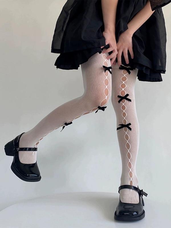 Women's 1 Pair Bow Decor Hollow Out Sheer Over the Knee Socks, Cute Elegant Romantic Socks for Lolita Cosplay Dating Daily Wear, Ladies Socks for Spring & Summer