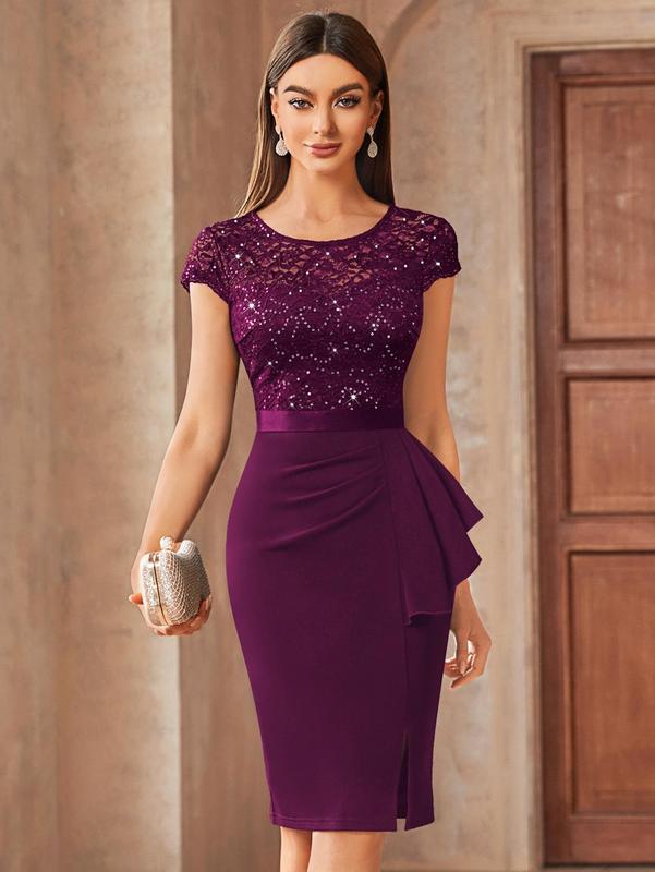 Miusol 13169 Women's Elegant Cap Sleeve Sequin Lace Cocktail Dress