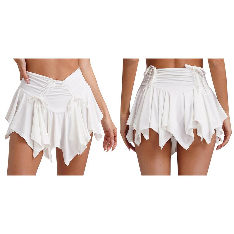 Women's Sexy Double Layered Skater Skirts Sexy Y2K Solid Low Waist Ruffle Pleated Mini Skirts