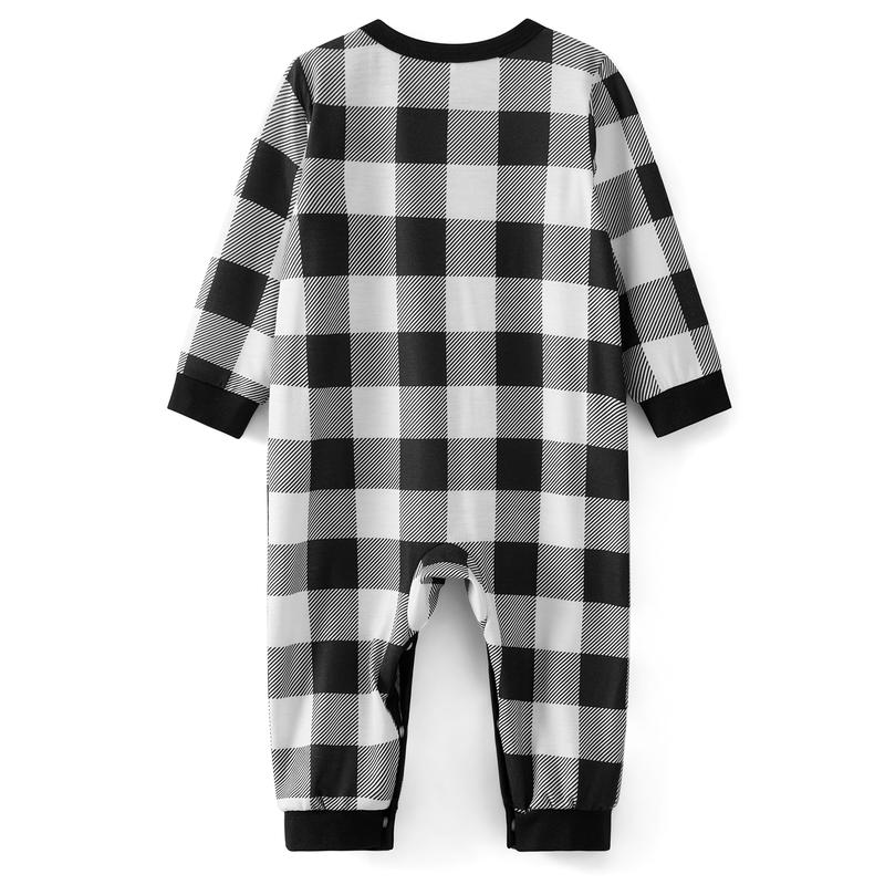 Family Matching Christmas Pajama Set Long Sleeve Round Neck Tops Romper Plaid Print Trousers