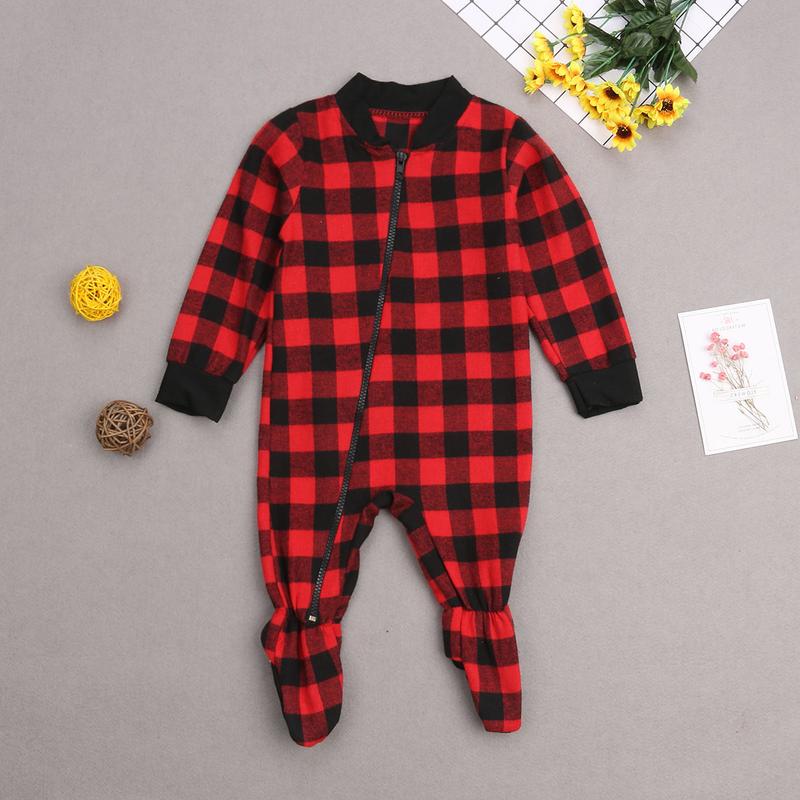 Family Xmas Matching 2 S Pajamas Set, Solid Tops Romper, Plaid Long Pants Family Sleepwear, Christmas Cozy Nightwear Set Womenswear Baby