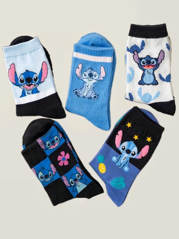 Cartoon Characters Pattern Mid-calf Socks, Women's Cute Comfy Breathable Crew Socks for Daily Wear, Women's Socks for All Seasons