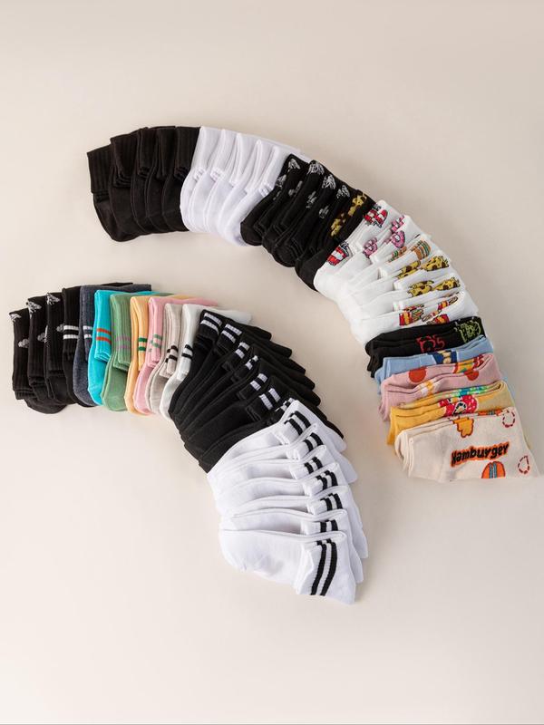 Women's Random Color Cartoon Graphic Crew Socks, Casual Moisture Wicking Socks, Socks for Women, Back To School Clothes, Soft Comfy Breathable Socks for All Seasons Daily Wear