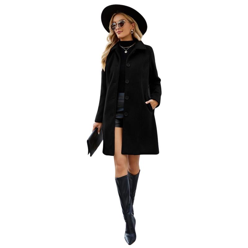 UANEO Womens Winter Wool Coat Notch Lapel Single Breasted Peacoat Casual