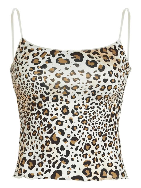 Women's Leopard Print Backless Cami Top, Casual Adjustable Strap Sleeveless Top for Fall & Winter, Women's Clothing for Daily Wear