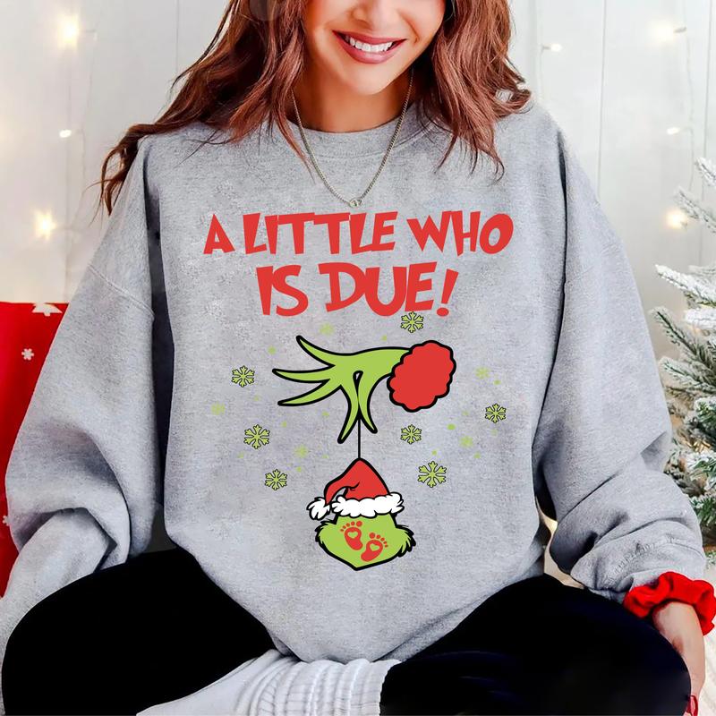 A Little Who Is Due Couple Sweatshirt, Mommy To Be Shirt, New Dad Shirt, Christmas Pregnancy Reveal Sweatshirt,  Christmas Holiday Maternity Sweatshirt, Christmas Pregnant Shirt, Baby Reveal Xmas Party Shirt