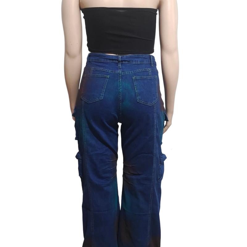 HS1591 Classic Slim Fit Multi-pocket Tie-dye Jeans Sexy High Waist Straight Pants