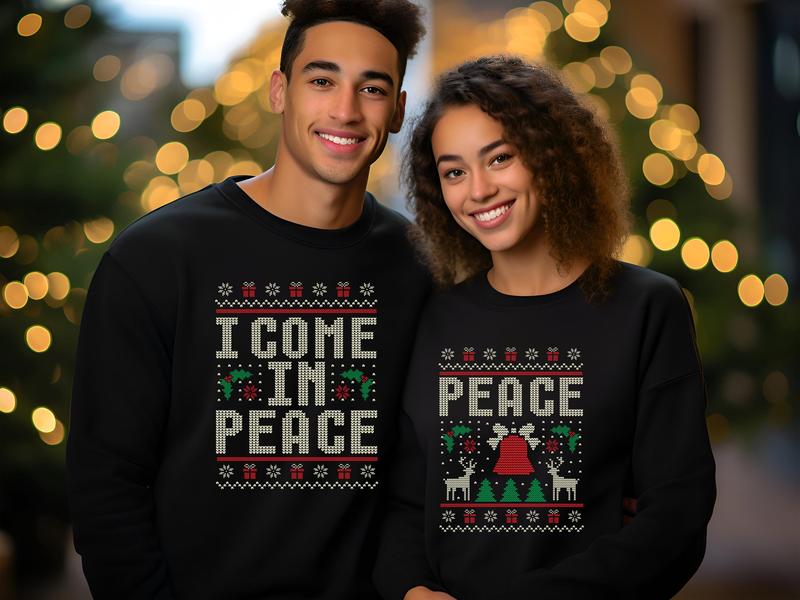 Matching Christmas Sweatshirts for Couples, Hilarious Ugly Sweatshirt, I Come in Peace Holiday Shirts Gifts for Couples, Peace Hoodie