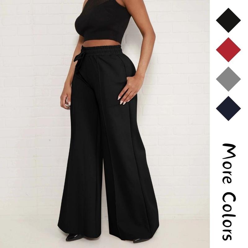 Women Casual Wide Leg Pants Drawstring Flowy Joggers Baggy Lounge Sweatpants with Pockets