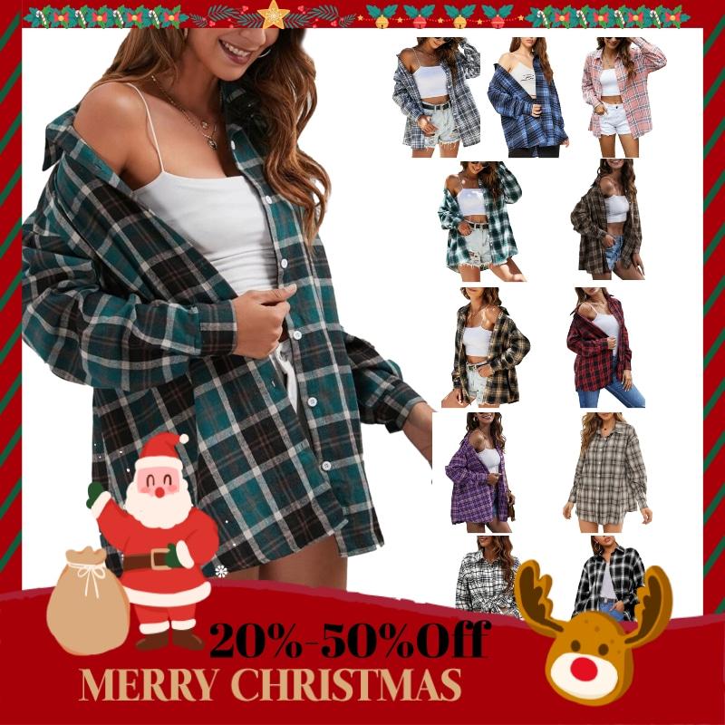 Zontroldy Plaid Flannel Shirts for Women Oversized Long Sleeve Button Down Buffalo Plaid Shirt Blouse Tops knitted shirt vintage tops Womenswear Casual Collared