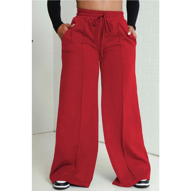 Women Casual Wide Leg Pants Drawstring Flowy Joggers Baggy Lounge Sweatpants with Pockets