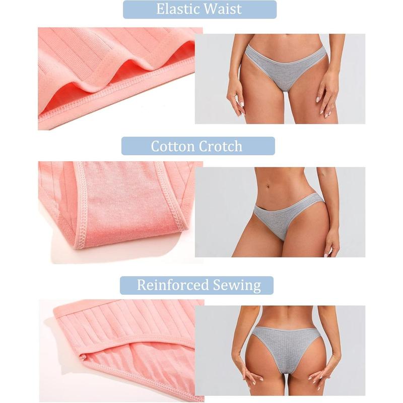 FINETOO 9 Pack Cotton Underwear for Women Sexy Low Rise Ribbed Hipster Breathable Soft Womens Bikini Panties Cheeky S-XL