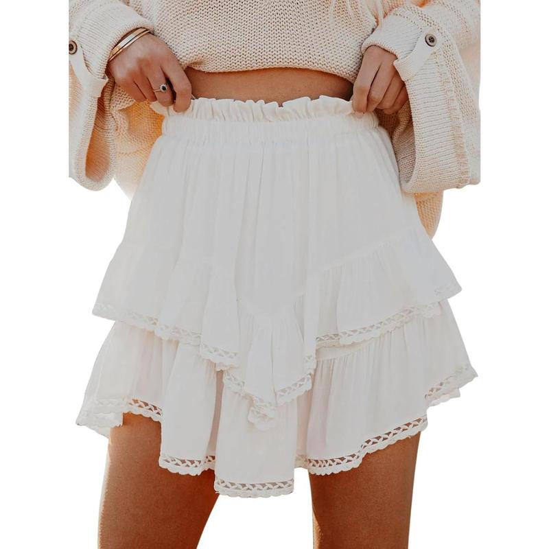 Flowy Shorts for Women Casual Boho Ruffle Tiered Skorts High Waist Mini Skirts Golf Tennis Crochet Shorts 2024