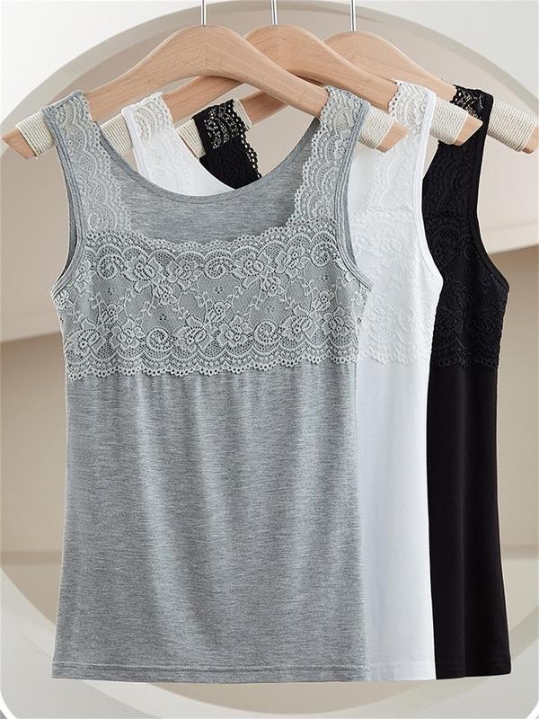 Women's Contrast Lace Tank Top,  Women's Nightwear, Summer Tops, Casual Comfortable Breathable Seamless Sleeveless Top for Summer, Tank Tops for Women