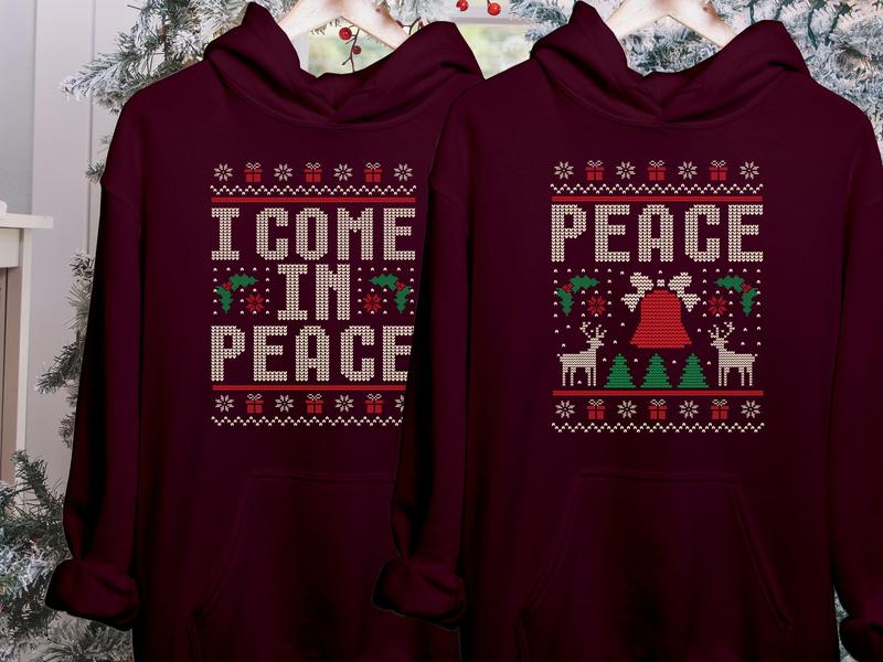 Matching Christmas Sweatshirts for Couples, Hilarious Ugly Sweatshirt, I Come in Peace Holiday Shirts Gifts for Couples, Peace Hoodie