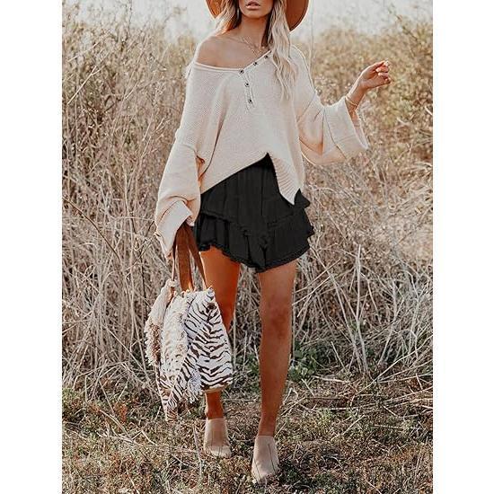 Flowy Shorts for Women Casual Boho Ruffle Tiered Skorts High Waist Mini Skirts Golf Tennis Crochet Shorts 2024