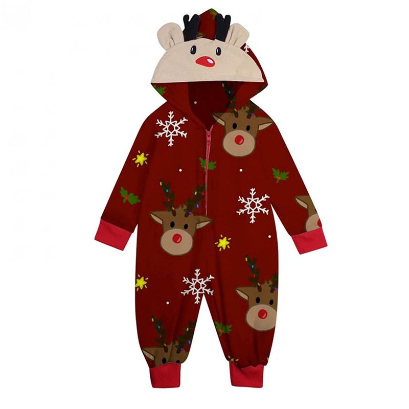 2024 New Cute Christmas Family Matching Jumpsuit Pajamas , Long Sleeve Hooded Elk Print Zipper Closure Homewear Sleepwear Loungewear Nightwear Xmas Pj's Clothes Womenswear Baby