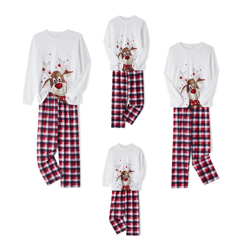 Christmas Family Pajamas Set, Reindeer Pattern Tops+Long Elastic Pants for Dad Mom Kids