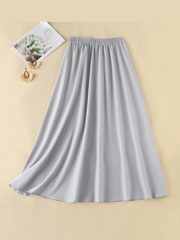 Women's Solid Color Elastic Waist Pleated Skirt, Elegant Fashion Casual High Waist Maxi Skirt for Daily Outdoor Wear, Ladies Bottoms for All Seasons