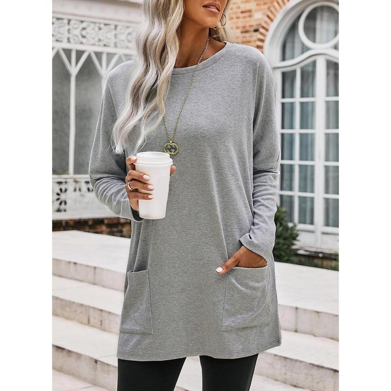 Dokotoo Womens Casual Long Sleeve Shirts Lightweight Sweatshirts Fashion Tunic Tops with Pockets