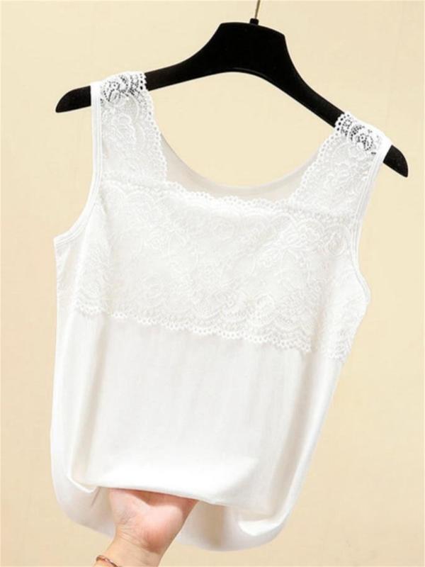 Women's Contrast Lace Tank Top,  Women's Nightwear, Summer Tops, Casual Comfortable Breathable Seamless Sleeveless Top for Summer, Tank Tops for Women