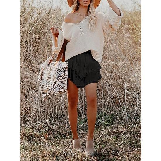 Flowy Shorts for Women Casual Boho Ruffle Tiered Skorts High Waist Mini Skirts Golf Tennis Crochet Shorts 2024