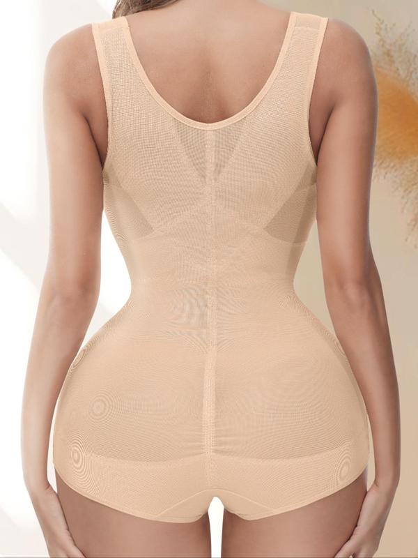 Women's Solid Color Sheer Shapewear Open Bust Bodysuit, Breathable Tummy Control Shaper, Women's Shapewear for Daily Wear