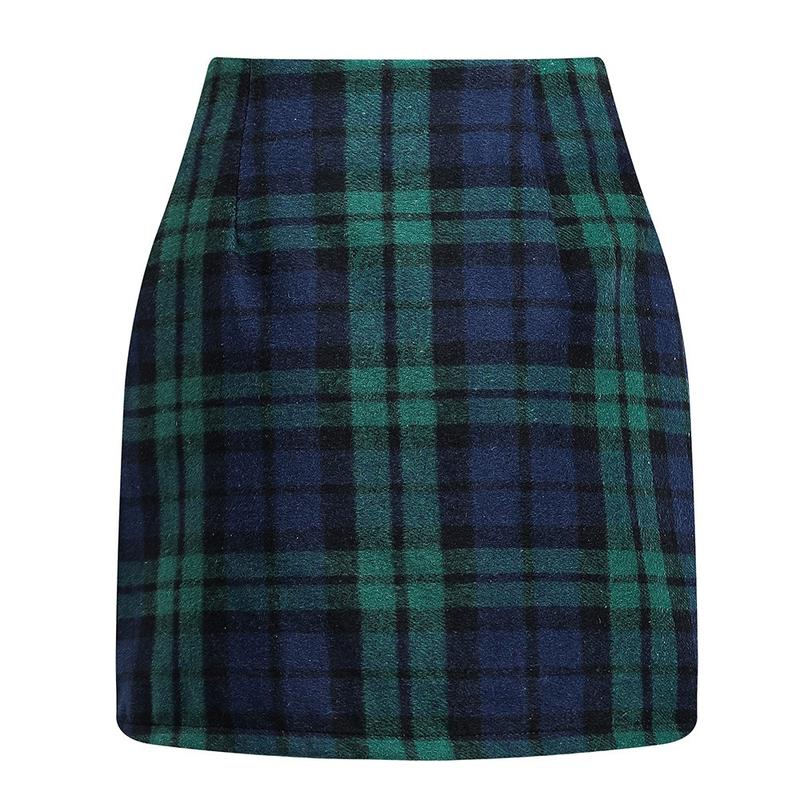 Womens High Waist Plaid Skirt Bodycon Pencil Wool Mini Skirts for Christmas Dress, Festive Dressing up